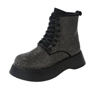 NEW SILVER SPARKLY LACE UP COMBAT BOOTS